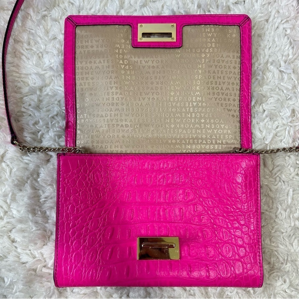 Kate Spade Fiona Orchard Valley neon pink croc embossed leather crossbody bag - Picture 8 of 14
